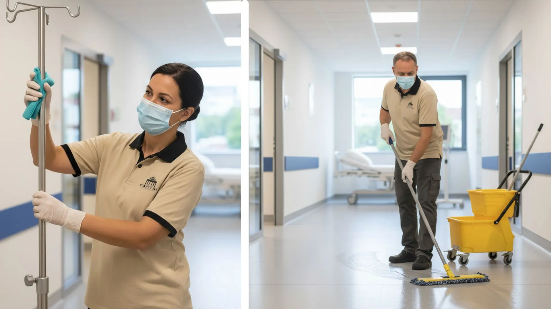 Reinigungskräfte von Capital Infradienst bei der hygienischen Unterhaltsreinigung